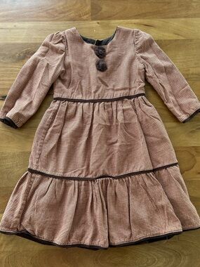 Isabel Garreton Brown and Orange Houndstooth Long Sleeve Dress - Girl Size 5